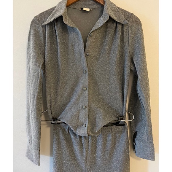 Fred Rothschild Silver Sparkle 70’s Blouse and Pant Set, Size 8 - Picture 6 of 10